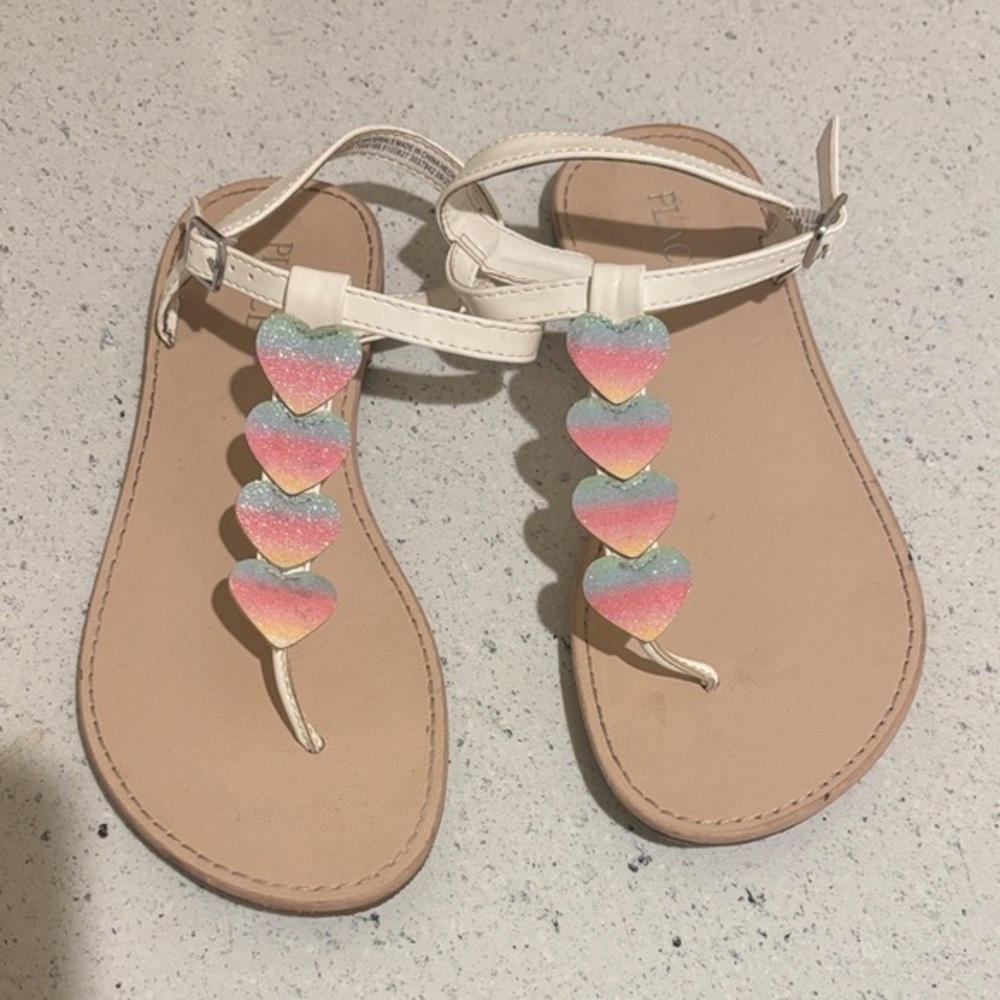 The Children's Place Rainbow Glitter Ombre Hearts Thong Sandals Size 4 Youth